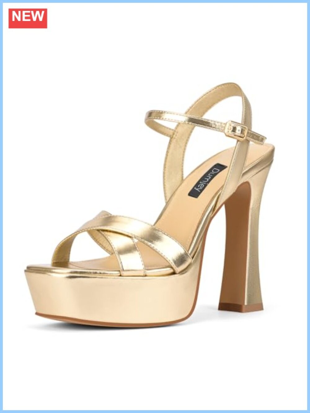 Dumjey Women's Chunky Platform Heels Sandals Gold Open Toe Ankle Strap